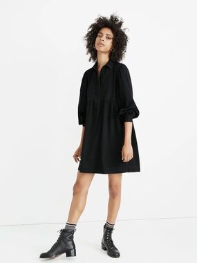 Madewell Black Button-Front Smock Mini Dress